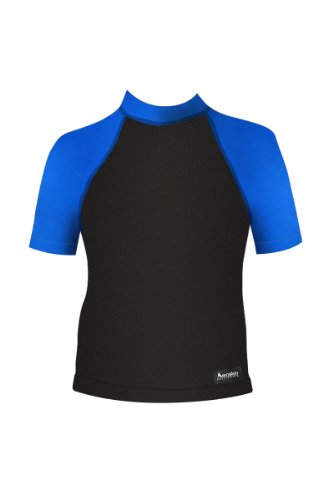 Aeroskin Polypropylene Short Sleeve Shirt with Color Accent, Grippers and Fuzzy Collar (Black/Blue, Kids-3)