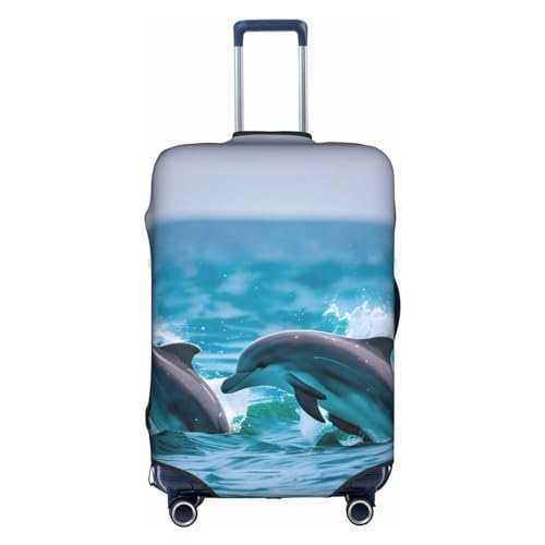 Dolphins In The Sea Print Personalized Travel Luggage Cover With Zipper, Elastic Luggage Cover,For Daily Use