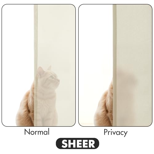 Image of MIULEE Cream Beige Semi Sheer Privacy Curtains Drapes 2 Panels 52W x 96L | Semi sheer privacy, non-see-through, light filtering, fits kitchen, bathroom, bedroom