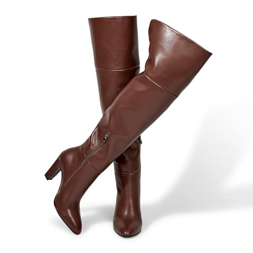Image of wetkiss Thigh High Boots for Women, Over the Knee Boots with Chunky Heel, Side Zipper, Wide Calf Design, Stylish and Comfy