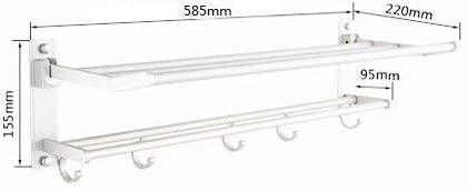 タオルバー タワーハンガー モダン アルミ ダブルタオルレール/収納ラック/バスルーム ウォールシェルフ/タオルラック フック5個付