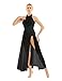 inlzdz Women's Lyrical Sequined Cut Out Ballet Dance High Split Overlay Mesh Maxi Dress Leotard Black Medium