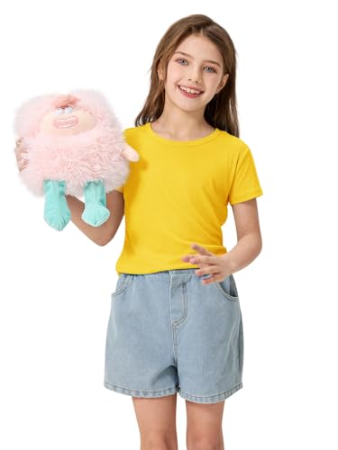 Girls Short Sleeve Tops Summer Casual Rib Crewneck Tshirts Comfy Kids Slim Fit Solid Basic Tee Shirts(Yellow,160 — view 4