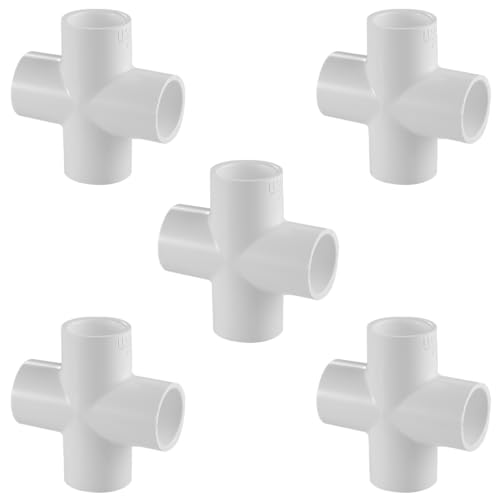 Lesso America 420 Series PVC Pipe Fitting - Cross - Schedule 40 (White) - 1/2" (SOC x SOC x SOC x SOC) 5 PCS/High-Flow Capacity/Plumbing, Irrigation, Pool, Spa/NSF Certified (420-005)