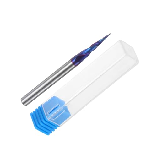 Image of uxcell Tapered Ball Nose End Mill CNC Router Bit, 1 /64 inch Radius 1 /4 inch Shank Solid Carbide Nano Coated Upcut Spiral 2 Flutes Cutter Milling Tool, 1 /32 inch Dia 3 inch Total Length