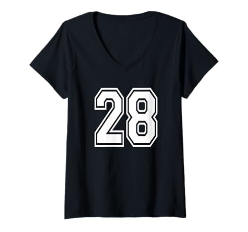 Womens Number 28 Numbered Uniform Sports Jersey Team 28th Birthday V-Neck T-Shirt