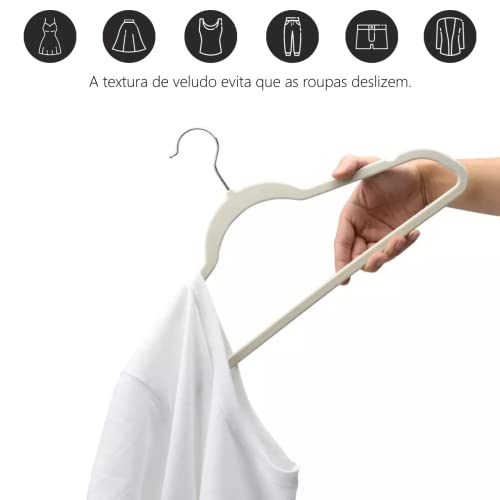 Kit 100 Cabide Veludo Slim Antideslizante Ultra Fino Cor:Bege
