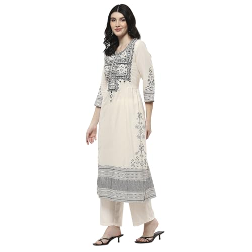 Image of BIBA Women Cotton Gathered Printed Suit Set