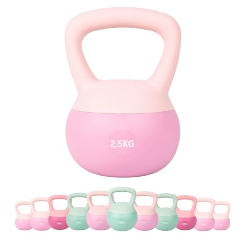 JINPALAY Pesa Rusa, 2KG PVC Soft Kettlebell, Rellena de Fina Arena de Acero, Mango Ancho Antideslizante, Diseño Contemporáneo, Pesa Kettlebell para Ejercicios de Musculación en Casa y Gimnasio