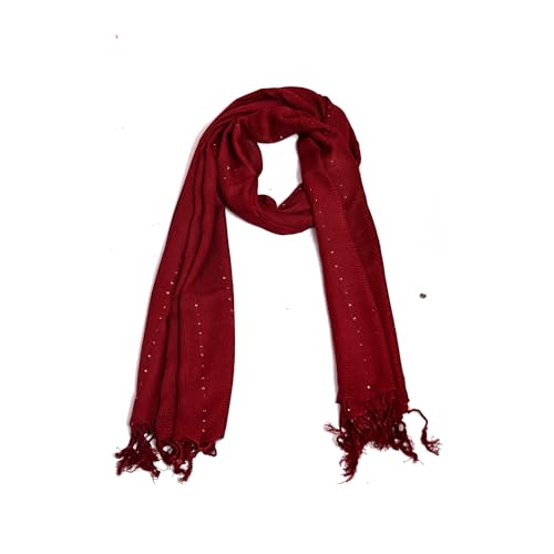 Image of Solid Sequin Stole with Tassels for Women & Men - Soft Lightweight Rayon Fabric | Available in 10+ Colours | 70 x 180 cm