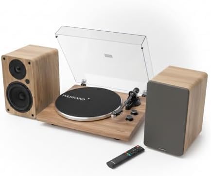 VULKKANO Pack Hi Fi: Tocadiscos TD10 + Altavoces Autoamplificados A4 ARC MKII con Bluetooth 5.0, HDMI ARC, RCA, USB C y Subwoofer – Sonido Estéreo de Alta Fidelidad para Vinilos y TV, Diseño Elegante.