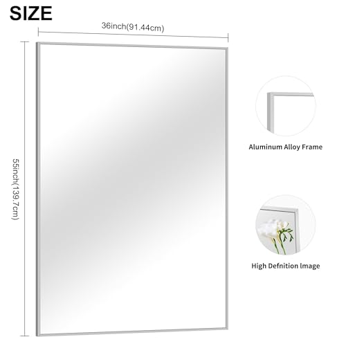 Image of COFENY 36x55inch Bathroom Mirror, Silver Rectangle Mirror with Thin Metal Frame, Large Rectangular Wall Mirrors for Bathroom, Living Room, Hair Salon, Big Mirror Hang Horizontal /Vertical