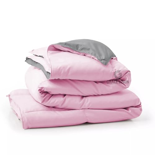 Image of 500 GSM Winter Blanket /Comforter King Size (92 inchX106 inch) - Unique Design Heavy Winter Comforter 500 GSM Microfiber Fill -Rajai King Size - Baby Pink /Silver Grey Color