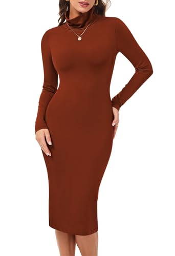 Pink Queen Womens Sexy Fall Knit Dress High Neck Long Sleeve Bodycon Midi Winter Dresses2