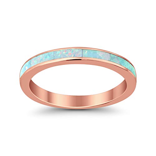 3mm Full Eternity Wedding Engagement Band Ring Lab Created White Opal Rose Tone Plated 925 Sterling Silver, Size-6