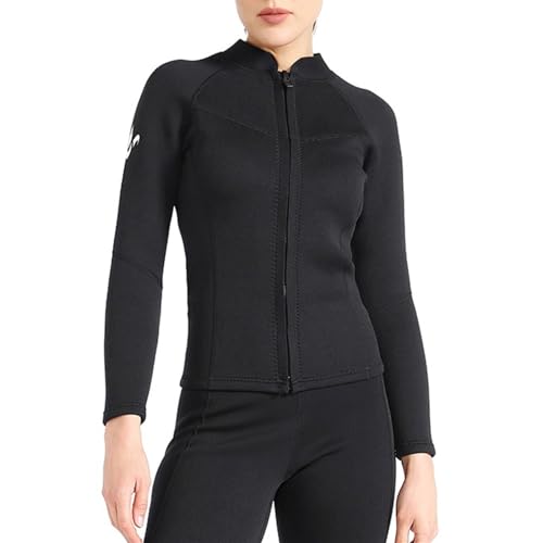 Mujer Chaqueta de neopreno para deportes acuáticos, mangas largas 1.5mm, para surfing, buceo y fitness (negro, talla pequeña)