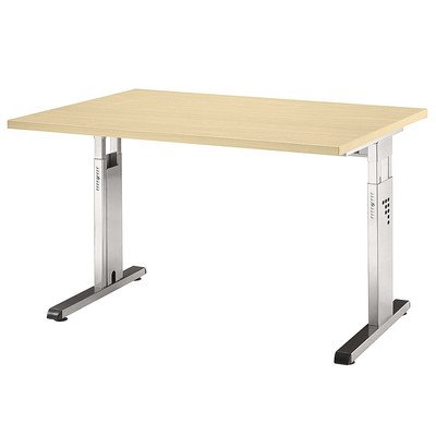 Hammerbacher Schreibtisch höhenverstellbar 'O' Breite: 180cm, Ausführung (Tischplatte): Weiß, Ausführung (Fuß): Silber