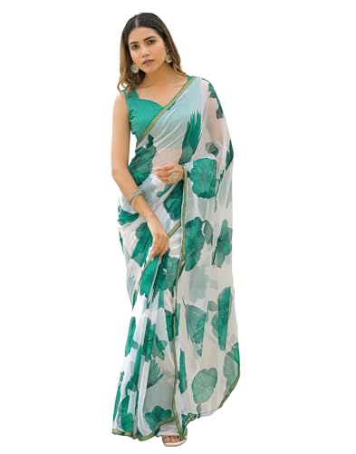 Image of SIRIL Women's Chiffon Printed Saree with Unstitched Blouse Piece