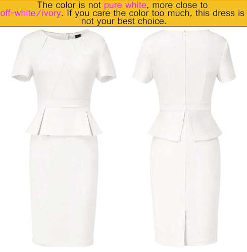 Image of VFSHOW Womens Pleated Crew Neck Peplum Work Business Office Church Bodycon Pencil Sheath Dress
