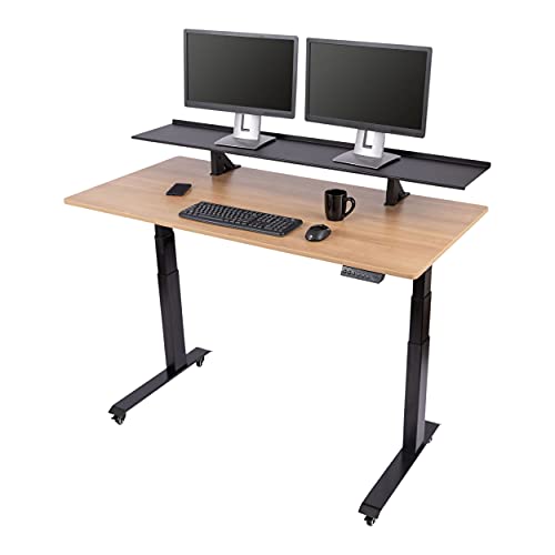 Stand Up Desk Store Split Top Electric Adjustable Height Standing Desk with Monitor Shelf (Black Frame/Natural Walnut Top, 60