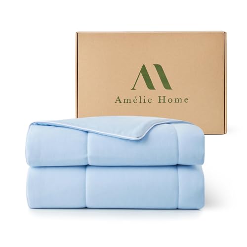 Amélie Home Cooling Comforter King Size, Dual-Sided Lightweight Cooling Blanket for Hot Sleepers, Q-Max 0.43 Breathable Cooling Quilt for Night Sweats, 106" x 90", Heather Ice Blue