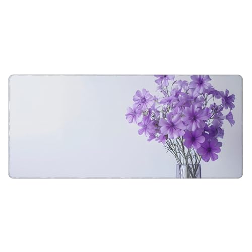 Image of Purple Flowers Background Extended Gaming Mouse Pad, with Stitched Edges Large Mouse Pad Desk Protector, Rubber Base Mousepad Keyboard Mouses Mat for Work Game Office Home- 32 inch X 12 inch Inch