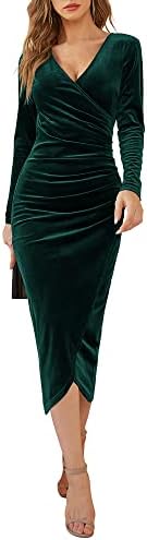 DIRASS Winter Dresses for Women 2022 Formal Elegant Party Holiday Christmas Velvet Dress Bodycon Sexy Club & Night Out M,Green