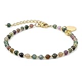 Morchic 3mm Colorful India Agate Tiny Beads Bracelet for Women, Adjustable 7.1' Dainty Handmade Energy Gem...