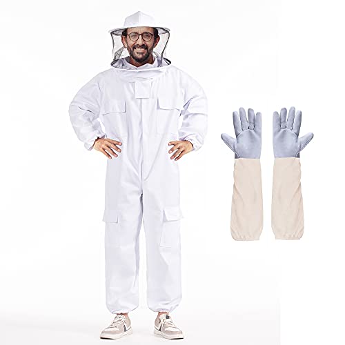 LONGADS Professional Bee Suits for Men Women Sting Proof with Round Veil, Sting-Proof Full Body...