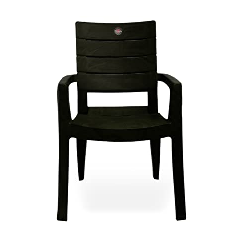 Image of OAKNEST Cello Jordan High Back Plastic Chair| Arm Rest Chair for Living Room, Bed Room and Garden Use| Weight Bearing Capacity 200 Kgs| Replascement Warranty* (Black), Set of 2 Piece