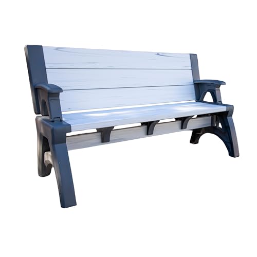 Convert-a-Bench 2-in-1 Outdoor Bench & Picnic Table - Foldable Weather-Resistant Seating - Perfect for Patio Lawn Garden or Deck - Durable & Easy Assembly - 1 Bench/Order Platinum White Birch