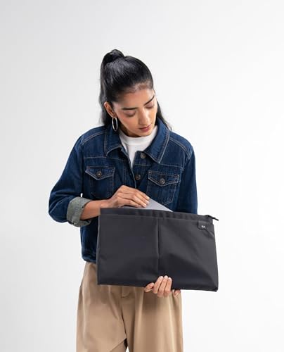 Image of DailyObjects Medium Portable Pivot Laptop Sleeve |Recycled Nylon| Durable|Lightweight|Water Repellent|Padded Zipper|Fits Laptop /MacBook Air /Pro-14|for Men and Women|Office and Daily use (Black)