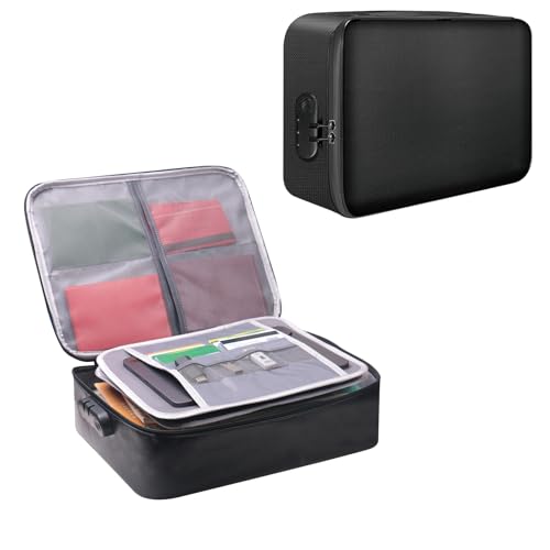 BOZHOUGG Fireproof Document Box with Lock - Waterproof Home Safe for Passports Deeds Cash & Documents | A4 Portable | UK-Trusted