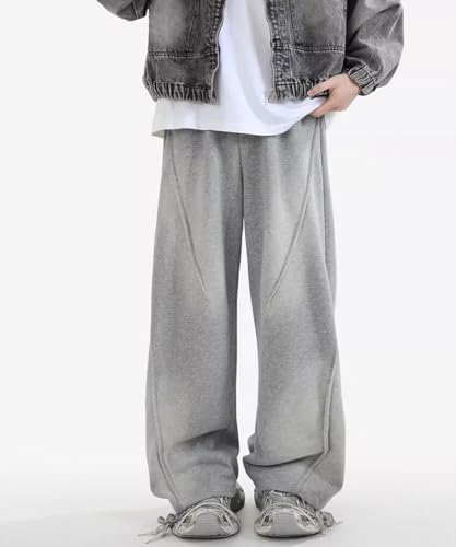 HBER Men's Baggy Straight Sweatpants Y2K Wide Leg Drawstring Waist Loose Fit Casual Sweat Pants with Pockets 6