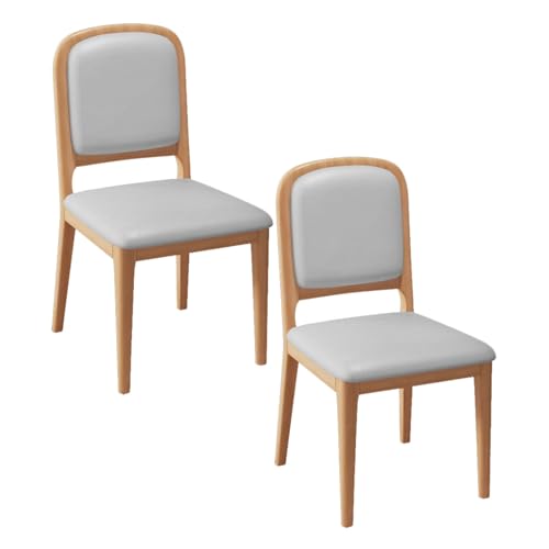 JIAOCKJIAO キッチンダイニングチェア、アームレスキッチンチェア、柔らかいパッド入りの背もたれ付きリビングルームアクセント食卓椅子、木製脚付きデスクルームスツール、レザーメイクアップサイドコーナースツール(Natural+Gray,2PCS)