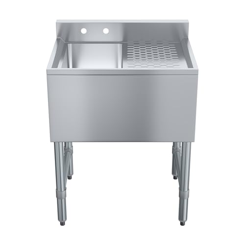 Image of AmGood One Compartment Stainless Steel Under bar Sink (Sink Size: 24 inchx19 inch, Single Bowl + 12 inch Right Drainboard)