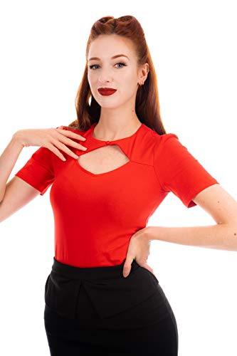 Ro Rox Eva Camicetta Top Retro Vintage 1950 Rockabilly Pinup Formale L'Ufficio - Rosso (2XL)
