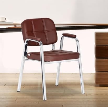 Da URBAN® Weston Leatherette | Heavy Duty Metal Frame| Visitor/Study/Office Chair with Arms (Brown)