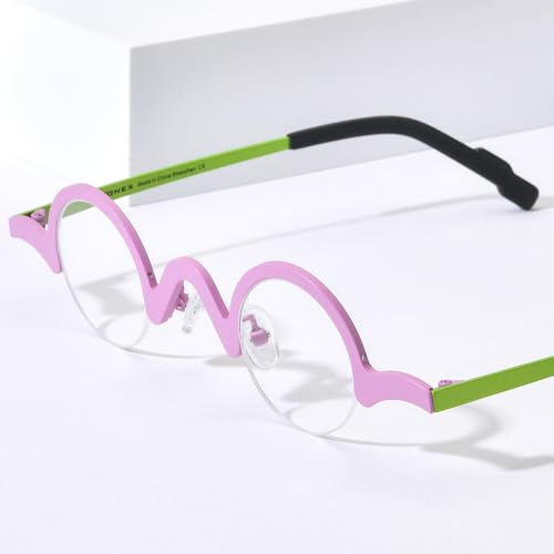 Image of FONEX Colorful Pure Titanium Glasses Frame Women Retro Round Eyeglasses
