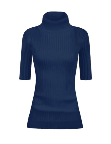 Image of v28 Women Turtleneck 1 /2 Half Sleeve Highly Stretchy Ribbed Knit Fitted Sweater