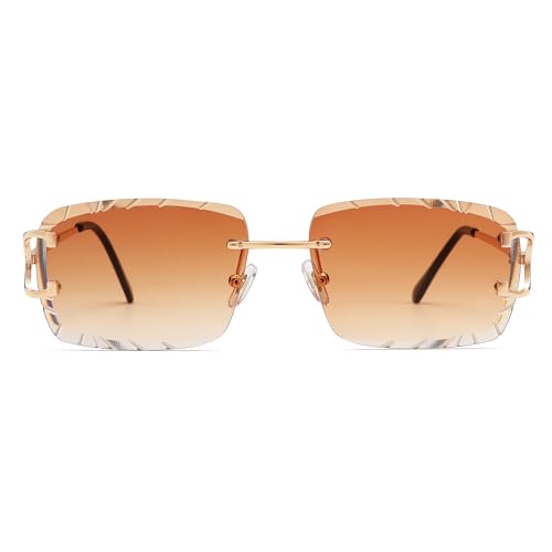 Image of Hycredi Rimless Rectangle Sunglasses for Men /Women- Frameless Square Trendy Shade - Diamond Cutting Eyewear