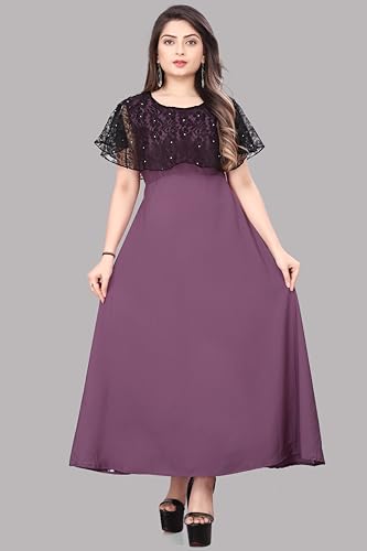 Image of Women's Poly Crepe Round Neck Plain Gown Dress