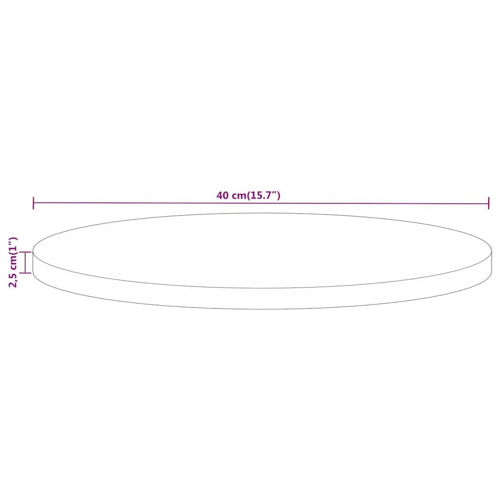 Plateau de table de rechange rond massif en bois de manguier - Diamètre : 40 cm - Épaisseur : 2,5 cm - Convient pour les cadres de table - Design rustique - Facile d'entretien avec un chiffon