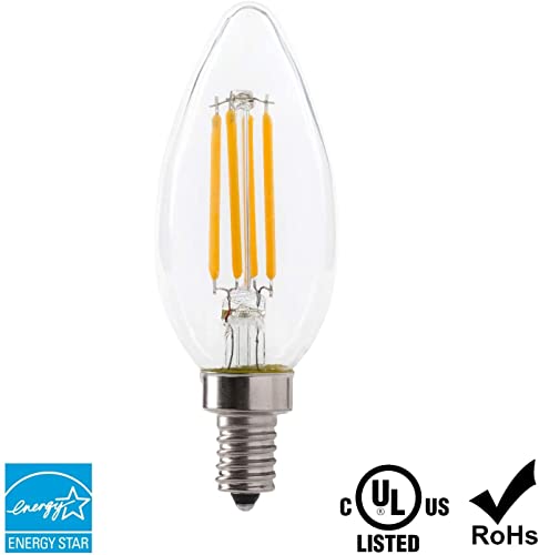 Greenlite Led B10 4W Torpedo Filament Chandelier Light Bulb, 40W Equivalent, 330 Lumens, 2700K Soft White, Dimmable, 120V, E12 Candelabra Base, Energy Star, Clear (4 Pack) #TOP2