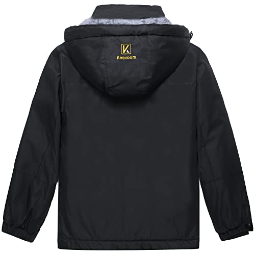 Keevoom Boy's Waterproof Ski Jacket Winter Warm Thick Snow Coat Windproof Fleece Kids Outdoor Hooded Snowboard Jackets(Black,8-9) #TOP1