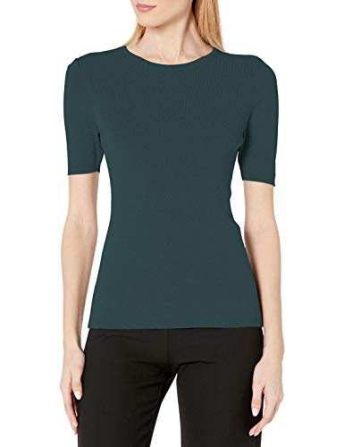 Tahari ASL Women's Crew Neck Short Sleeve Sweater, Hunter, M