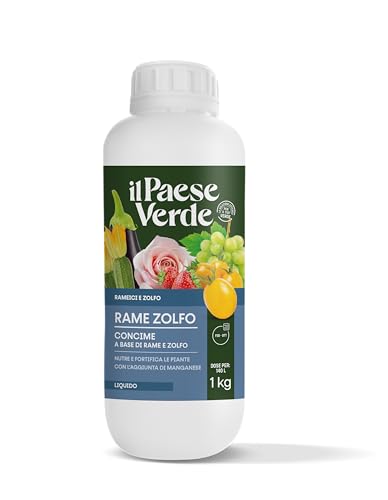 RAME ZOLFO Il Paese Verde 1kg. Cura le carenze di rame e zolfo, elementi utili al processo di fotosintesi clorofilliana e di sintesi delle proteine delle piante.