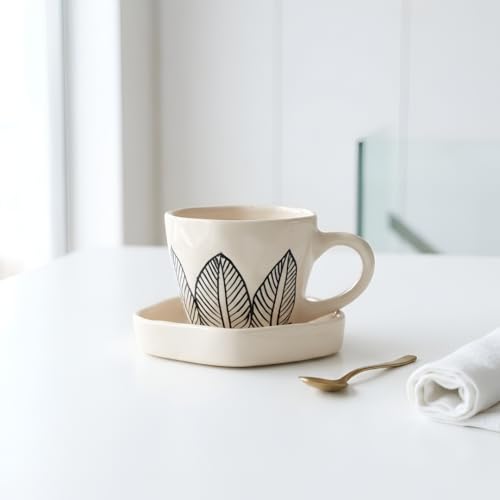 Image of Ceramic Coffee Cup with Saucer Set of 1, 250ML Microwave and Dishwasher Safe Large Tea Cups | Large Cup for Coffee | Ideal Use for Every Occasion, Gifting