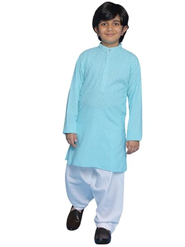 Image of AJ DEZINES Kids Kurta Pajama Set For Boys | Embroidery Chikankari Kurta Set | Traditional & Festive Outfit | Cotton Stylish Boys Kurta Pyjama | Perfect For Festivals Wedding & Family Function