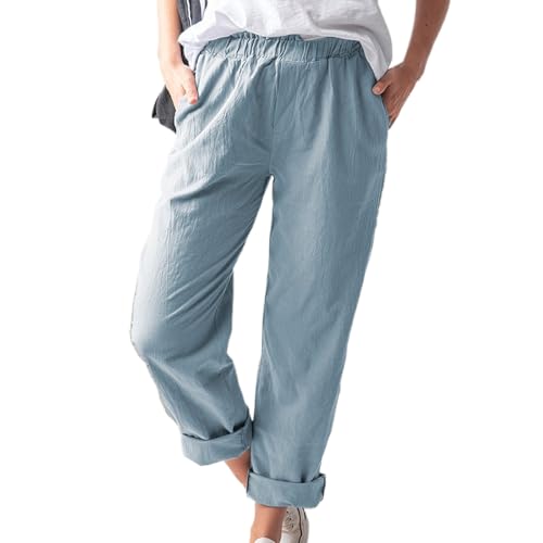 Women's Casual Long Pants Lightweight Comfortable Everyday Wear Summer Styling Versatile Pairing Machine (Blue, XXXL)